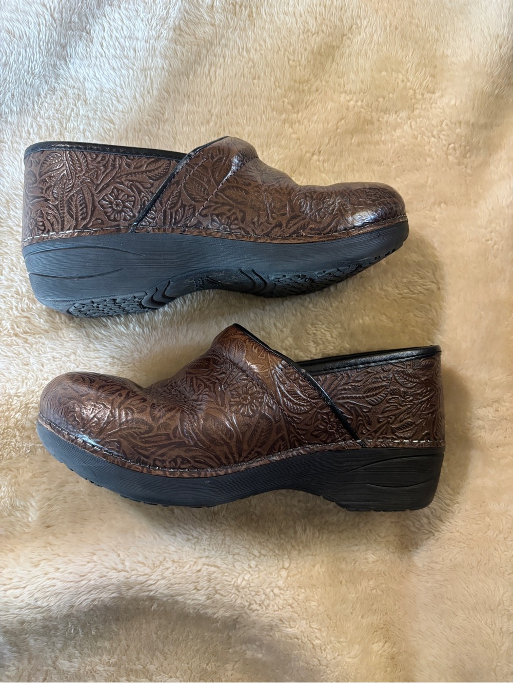 Dansko Brown Embossed Leather Clogs - Picture 2 of 3